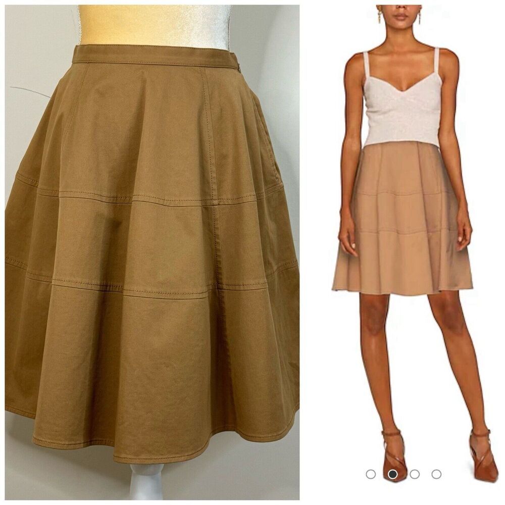 ASPESI Cotton Twill Flare Skirt Size IT 38 US 2/XS Camel Pockets Pleated